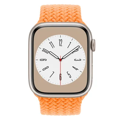 Apple Watch Series 8 GPS + Cellular, 45mm Starlight Aluminum Case with Bright Orange Braided Solo Loop - Size 1