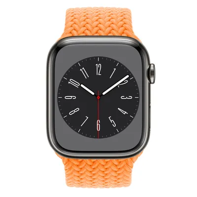 Apple Watch Series 8 GPS + Cellular, 45mm Graphite Stainless Steel Case with Bright Orange Braided Solo Loop - Size 1