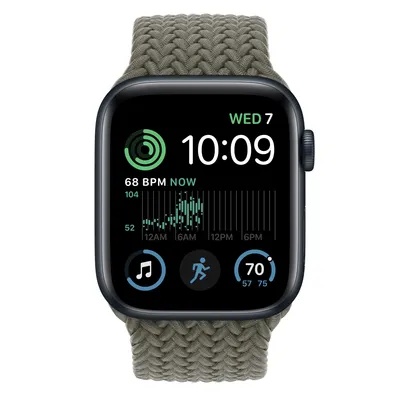 Apple Watch SE GPS, 44mm Midnight Aluminum Case with Olive Braided Solo Loop - Size 1