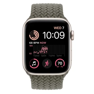 Apple Watch SE GPS, 44mm Starlight Aluminum Case with Olive Braided Solo Loop - Size 1