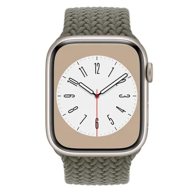 Apple Watch Series 8 GPS + Cellular, 45mm Starlight Aluminum Case with Olive Braided Solo Loop - Size 1