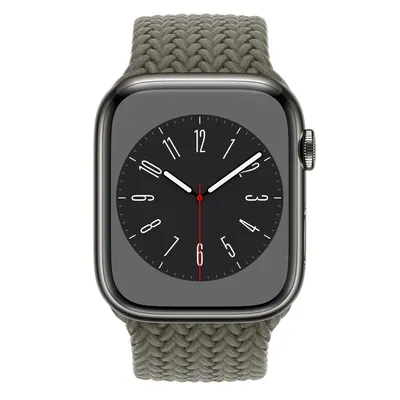Apple Watch Series 8 GPS + Cellular, 45mm Graphite Stainless Steel Case with Olive Braided Solo Loop - Size 1