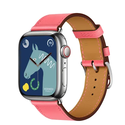 Apple Watch Hermès Series 8 GPS + Cellular 41mm Silver Stainless Steel Case  with Gold Swift Leather Single Tour