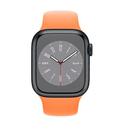 Apple Watch Series 8 GPS, 41mm Midnight Aluminum Case with Bright Orange Sport Band - S/M