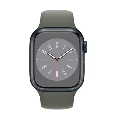 Apple Watch Series 8 GPS + Cellular, 41mm Midnight Aluminum Case with Olive Sport Band - S/M