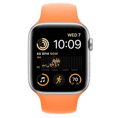 Apple Watch SE GPS + Cellular, 44mm Silver Aluminum Case with Bright Orange Sport Band - S/M