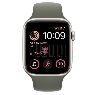 Apple Watch SE GPS + Cellular, 44mm Starlight Aluminum Case with Olive Sport Band - S/M
