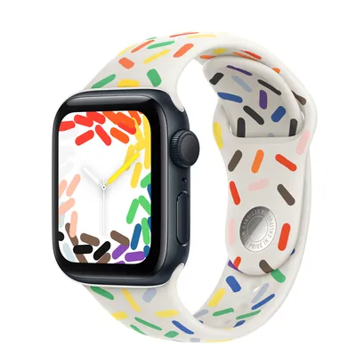 Apple Watch SE GPS, 40mm Midnight Aluminium Case with Pride Edition Sport Band - S/M