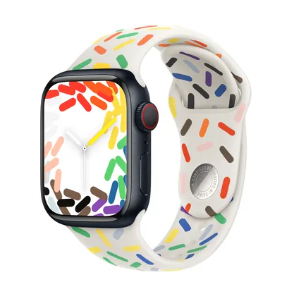 Apple Watch Series 9 GPS + Cellular, 41mm Midnight Aluminium Case with Pride Edition Sport Band - S/M