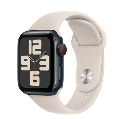 Apple Watch SE GPS + Cellular, 40mm Midnight Aluminum Case with Starlight Sport Band - S/M