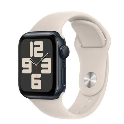 Apple Watch SE GPS, 40mm Midnight Aluminum Case with Starlight Sport Band - S/M