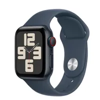 Apple Watch SE GPS + Cellular, 40mm Midnight Aluminum Case with Storm Blue Sport Band - S/M