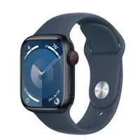 Apple Watch Series 9 GPS + Cellular, 41mm Midnight Aluminum Case with Storm Blue Sport Band - S/M