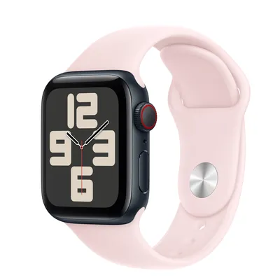 Apple Watch SE GPS + Cellular, 40mm Midnight Aluminium Case with Light Pink Sport Band - S/M