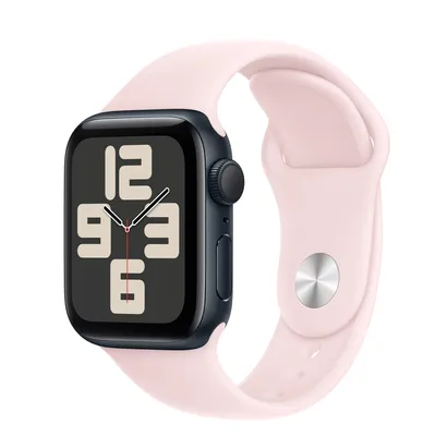 Apple Watch SE GPS, 40mm Midnight Aluminium Case with Light Pink Sport Band - S/M