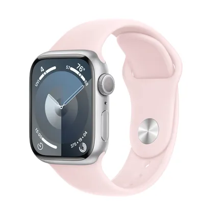 Apple Watch Series 9 GPS, 41mm Silver Aluminum Case with Light Pink Sport Band - S/M