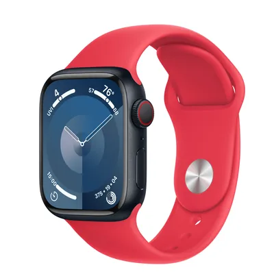 Apple Watch Series 9 GPS + Cellular, 41mm Midnight Aluminum Case with (PRODUCT)RED Sport Band - S/M