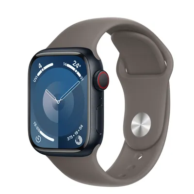 Apple Watch Series 9 GPS + Cellular, 41mm Midnight Aluminium Case with Clay Sport Band - S/M