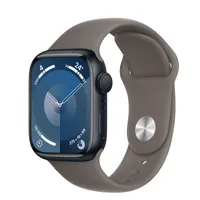 Apple Watch Series 9 GPS, 41mm Midnight Aluminium Case with Clay Sport Band - S/M