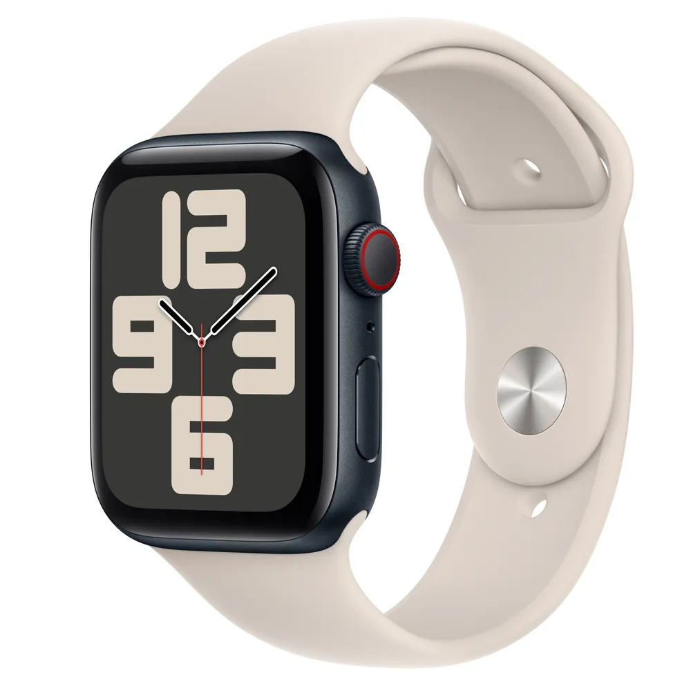 Apple Watch SE GPS + Cellular, 44mm Midnight Aluminium Case with Starlight Sport Band - S/M