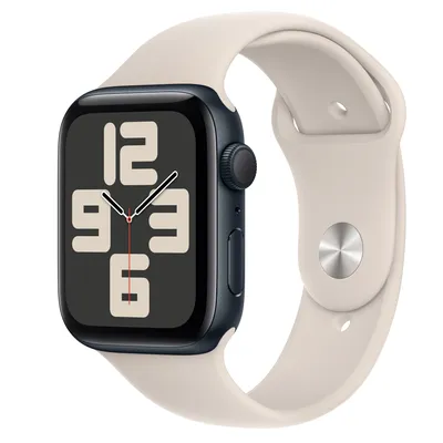 Apple Watch SE GPS, 44mm Midnight Aluminium Case with Starlight Sport Band - S/M