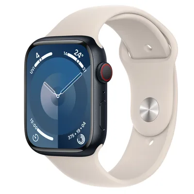 Apple Watch Series 9 GPS + Cellular, 45mm Midnight Aluminium Case with Starlight Sport Band - S/M