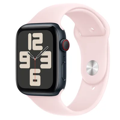 Apple Watch SE GPS + Cellular, 44mm Midnight Aluminum Case with Light Pink Sport Band - S/M