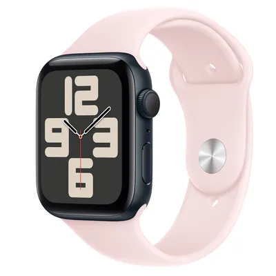 Apple Watch SE GPS, 44mm Midnight Aluminum Case with Light Pink Sport Band - S/M
