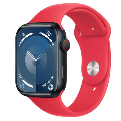 Apple Watch Series 9 GPS + Cellular, 45mm Midnight Aluminum Case with (PRODUCT)RED Sport Band - S/M