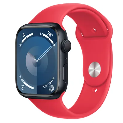 Apple Watch Series 9 GPS, 45mm Midnight Aluminum Case with (PRODUCT)RED Sport Band - S/M
