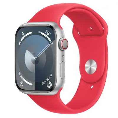 Apple Watch Series 9 GPS + Cellular, 45mm Silver Aluminum Case with (PRODUCT)RED Sport Band - S/M
