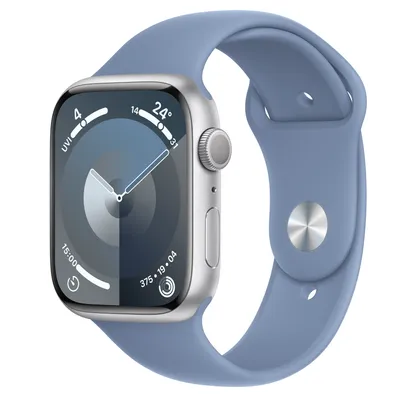 Apple Watch Series 9 GPS, 45mm Silver Aluminium Case with Winter Blue Sport Band - M/L