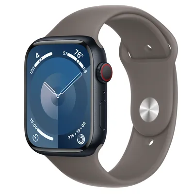 Apple Watch Series 9 GPS + Cellular, 45mm Midnight Aluminum Case with Clay Sport Band -  S/M