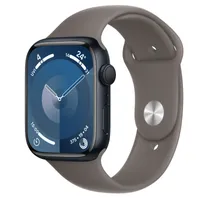 Apple Watch Series 9 GPS, 45mm Midnight Aluminium Case with Clay Sport Band - S/M