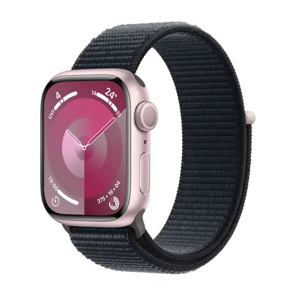Apple Watch Series 9 GPS, 41mm Pink Aluminium Case with Midnight Sport Loop