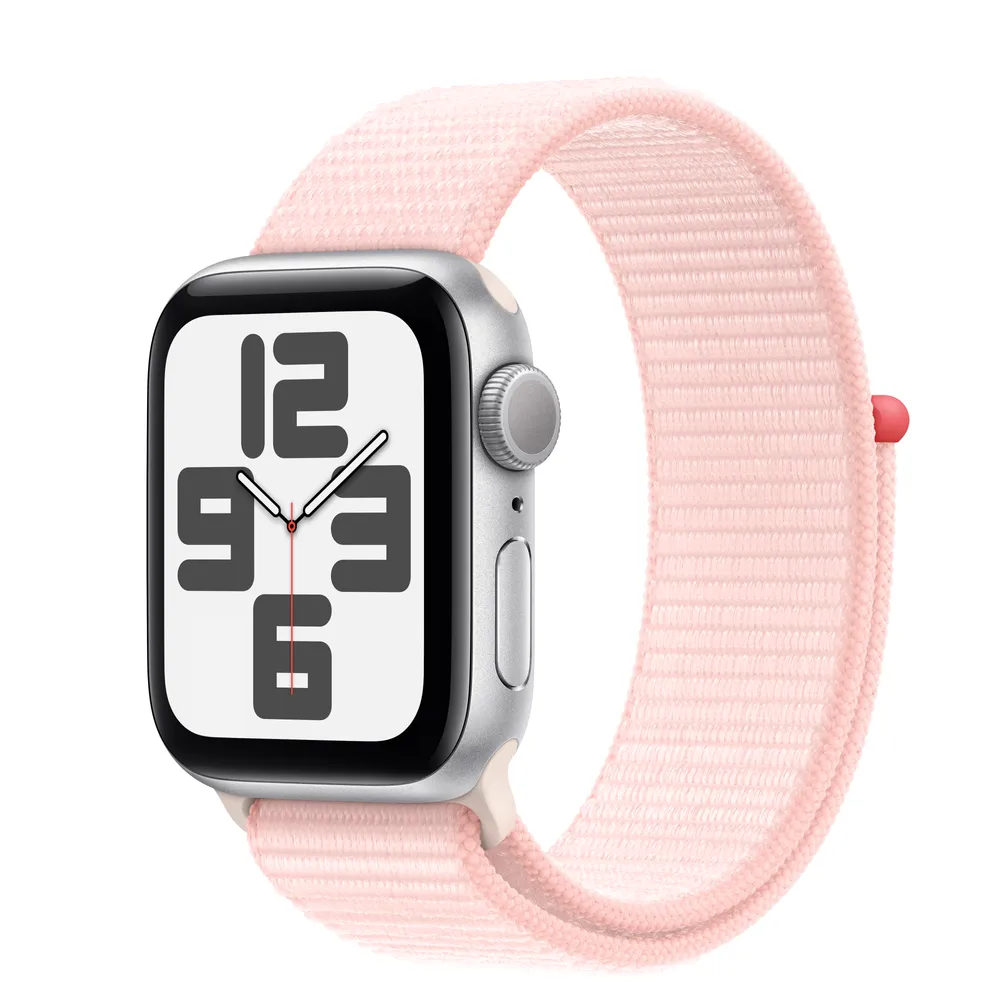 Apple Watch SE GPS, 40mm Silver Aluminium Case with Light Pink Sport Loop