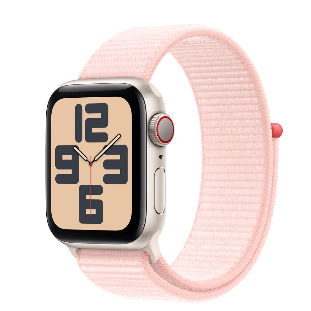 Apple Watch SE GPS + Cellular, 40mm Starlight Aluminum Case with Light Pink Sport Loop