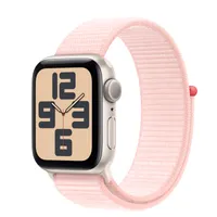 Apple Watch SE GPS, 40mm Starlight Aluminium Case with Light Pink Sport Loop