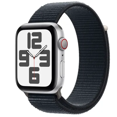 Apple Watch SE GPS + Cellular, 44mm Silver Aluminium Case with Midnight Sport Loop