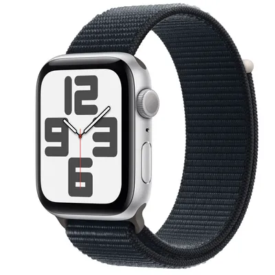 Apple Watch SE GPS, 44mm Silver Aluminium Case with Midnight Sport Loop