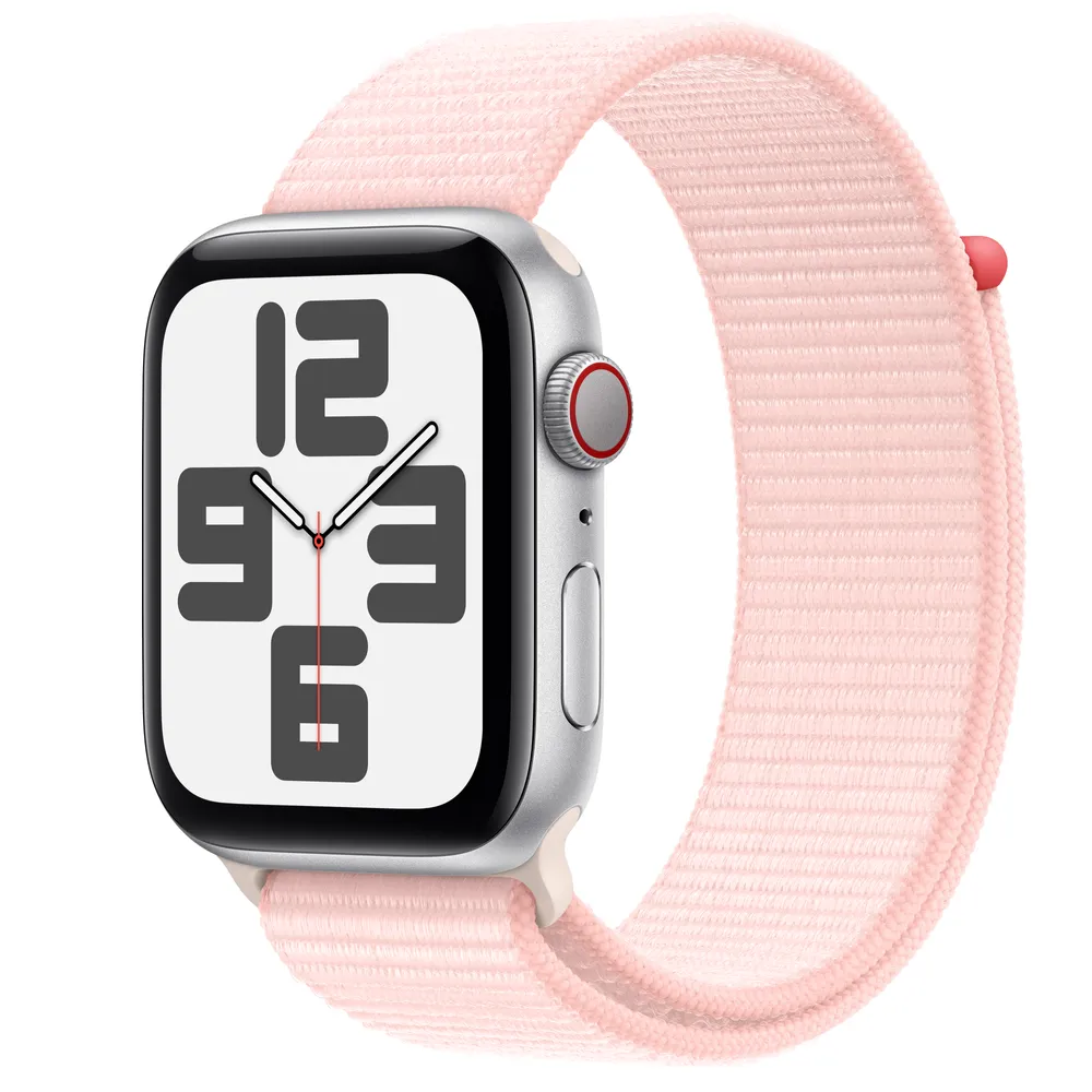 Apple Watch SE GPS + Cellular, 44mm Silver Aluminium Case with Light Pink Sport Loop