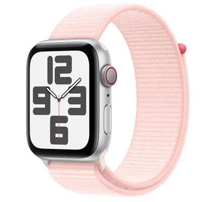 Apple Watch SE GPS + Cellular, 44mm Silver Aluminum Case with Light Pink Sport Loop