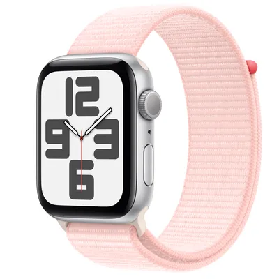 Apple Watch SE GPS, 44mm Silver Aluminium Case with Light Pink Sport Loop