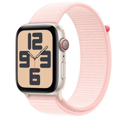 Apple Watch SE GPS + Cellular, 44mm Starlight Aluminium Case with Light Pink Sport Loop