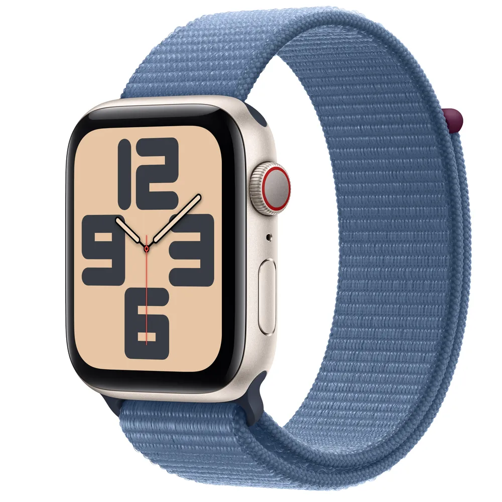 Apple Watch SE GPS + Cellular, 44mm Starlight Aluminum Case with Winter Blue Sport Loop