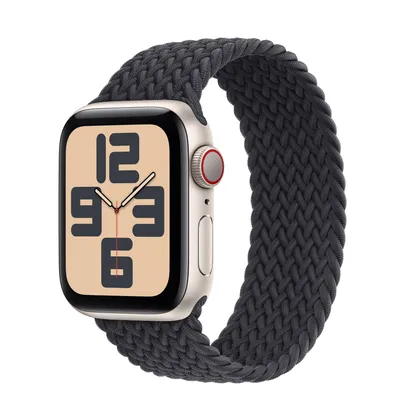 Apple Watch SE GPS + Cellular, 40mm Starlight Aluminum Case with Midnight Braided Solo Loop