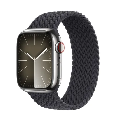 Apple Watch Series 9 GPS + Cellular, 41mm Silver Stainless Steel Case with Midnight Braided Solo Loop - Size 1