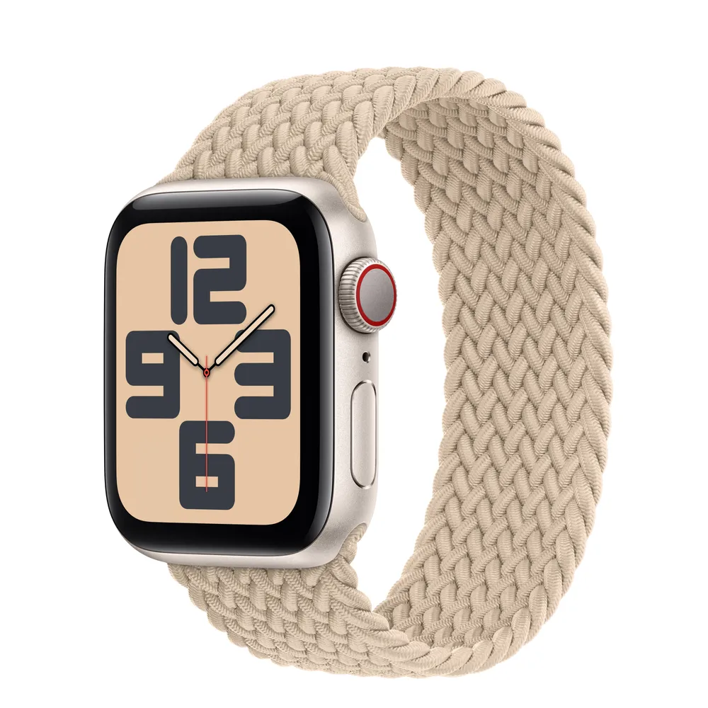 Apple Watch SE GPS + Cellular, 40mm Starlight Aluminum Case with Beige Braided Solo Loop
