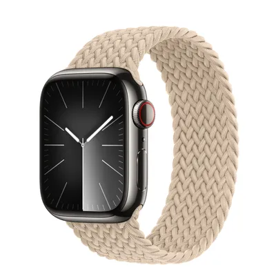 Apple Watch Series 9 GPS + Cellular, 41mm Graphite Stainless Steel Case with Beige Braided Solo Loop - Size 1
