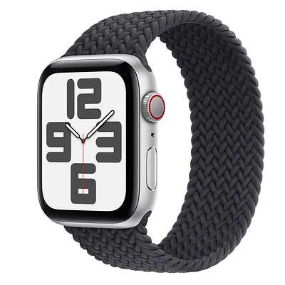 Apple Watch SE GPS + Cellular, 44mm Silver Aluminum Case with Midnight Braided Solo Loop